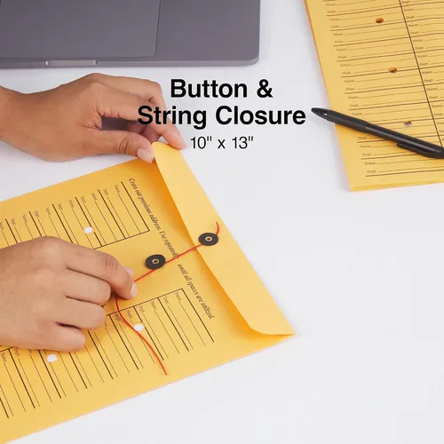 Vista 4 de Staples 472993 Sobres de papel kraft con botones y cuerdas, 10 pulgadas x 13 pulgadas, marrón 100/Bx