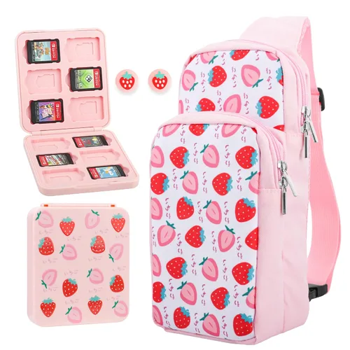 GLDRAM Travel Bag Bundle for Nintendo Switch, Cute Carrying Case for Switch Lite & Switch OLED, Shoulder Bag Accessories Kit for Switch with Game