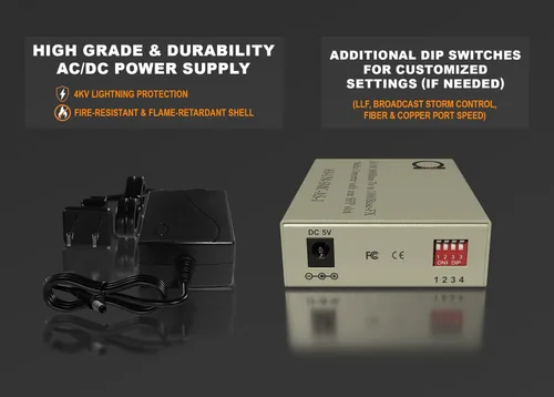 Vista 4 de Convertidor de medios de fibra Gigabit monomodo - Módulo de fibra integrado 12.4 mi (12.42 millas) SC - a UTP Cat5e Cat6 10/100/1000 RJ-45 - Sensor