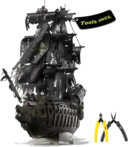 Vista 10 de Piececool - Rompecabezas 3D de metal para adultos, kits de modelo de barco pirata Black Pearl con herramientas de bricolaje, kit de construcción