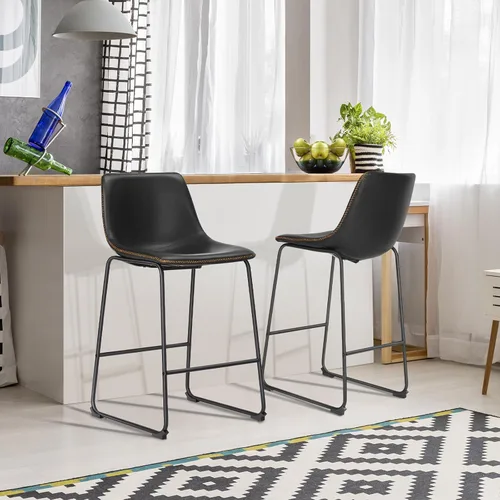 Vista 6 de DUMOS Bar Stools Set of 2, Leather Barstools Counter Height Dining Room Chairs, Kitchen Island Modern Bar Stools with Back, 30 inch Counter Stool