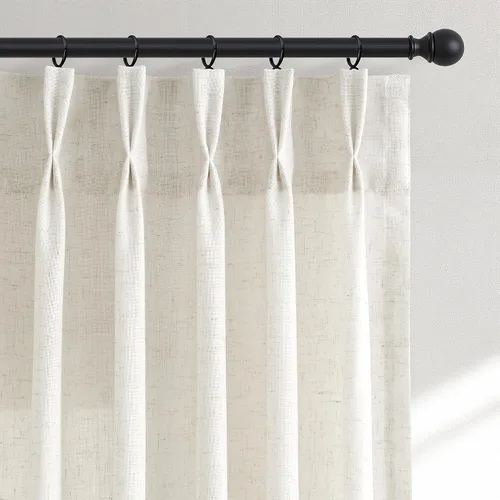 Hokibero Cortinas de lino plisadas naturales de 96 pulgadas de largo para