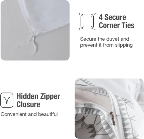 Vista 6 de Lekesky Juego de funda de edredón de 3 piezas de microfibra lavada ultra suave y transpirable, con lazos de cremallera y lazos, tamaño King