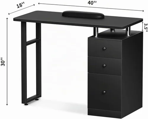 Vista 5 de Mesa de manicura de escritorio con tecnología de uñas resistente a Negro con ruedas