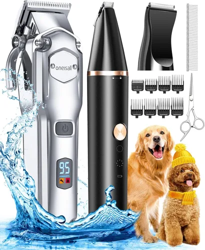 oneisall Kit de aseo para perros para pelo grueso y pesado/pelo grueso y de bajo ruido, recargable e impermeable, cortaúñas para perros y mascotas,