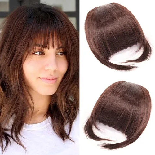Vista 5 de Flequillo con clip, extensiones de cabello francés, flequillo con clip, flequillo curvado para mujer (flequillo sabroso, negro)