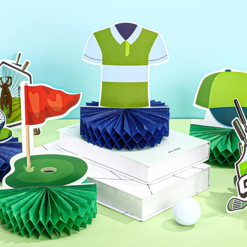 Vista 3 de Teling 12 centros de mesa de golf para decoración de mesa de fiesta, bola de golf de doble cara en forma de panal para cumpleaños, despedida