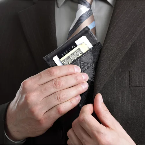 Vista 7 de Tryangoos Cartera delgada minimalista de cuero genuino con bloqueo RFID para hombres, bolsillo frontal con cierre magnético, bolsillo frontal