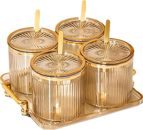 Vista 15 de Frascos Acrílicos para Condimentos y Especias, Caja de Condimentos y Especias con Tapas y Cucharas y Bandeja, Recipientes de Plástico Transparente