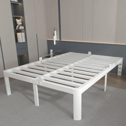 Vista 10 de Marco de Cama Tamaño Full de 16 Pulgadas, Marco de Cama Full Blanco con Deflectores Antideslizantes, No Necesita Somier, Soporte de Plataforma