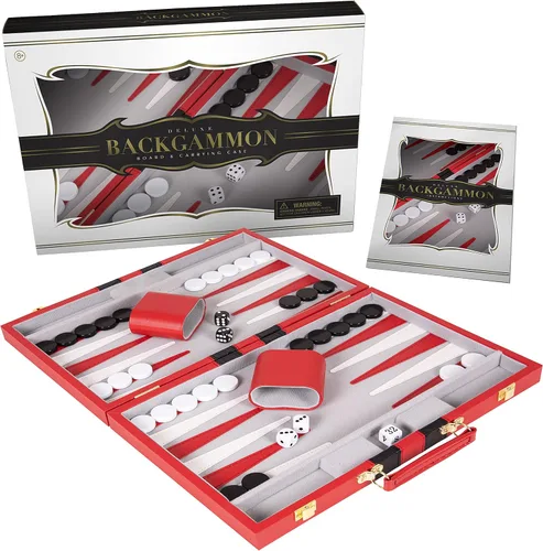 Vista 13 de Juego de Backgammon Premium de 11 Pulgadas Pequeño Negro - Juego de Backgammon para Adultos y Niños - Juego de Mesa de Backgammon de Efecto Cuero