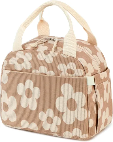 Vista 13 de Bluboon Bolsa de almuerzo para mujer, bonita bolsa de almuerzo de pana con correa para el hombro, reutilizable, aislada, gran capacidad