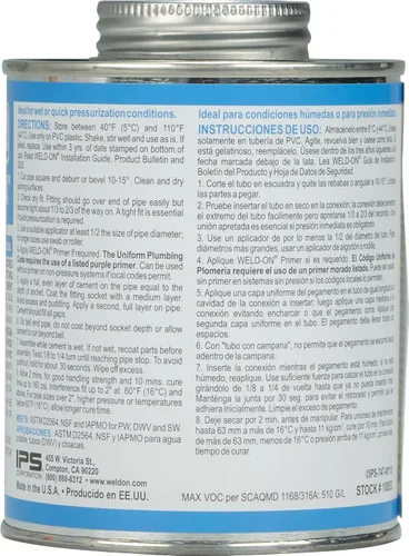 Vista 2 de Weld-On 10853 747 Pool 'R Spa - Cemento solvente de PVC de cuerpo medio de alta resistencia, ajuste extremadamente rápido y bajo contenido