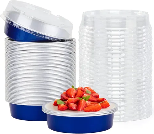 Vista 19 de Beasea Molde de papel de aluminio para tartas de 4 pulgadas, redondo, para horno, mini molde para tartas, 20 unidades de 8 onzas, moldes de aluminio