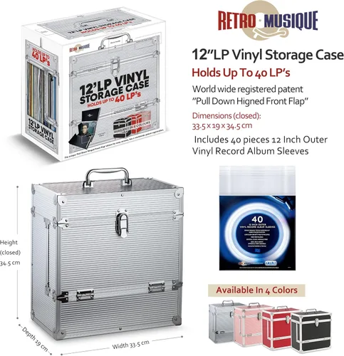Vista 5 de Estuche de transporte de aluminio para discos de vinilo La solapa frontal plegable proporciona un mejor acceso a tus LP