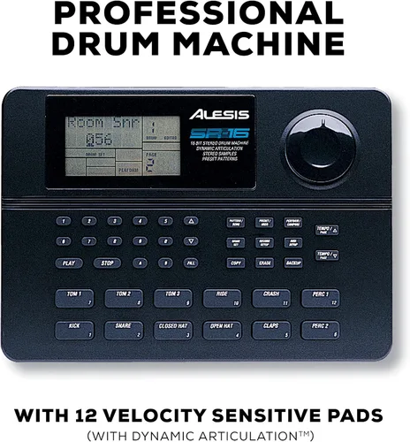 Vista 3 de Máquina de batería electrónica Alesis SR16 con estéreo de 24 bit, clásica, con articulación dinámica, Negro