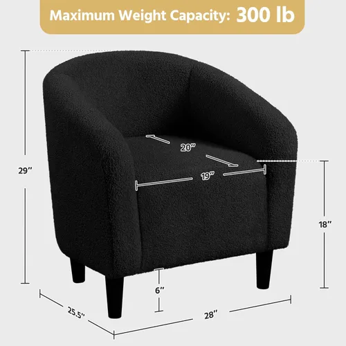 Vista 3 de Topeakmart Silla de barril, silla de acento de sherpa suave, silla auxiliar de club, estilo moderno, asiento profundo, sillón de barril para sala