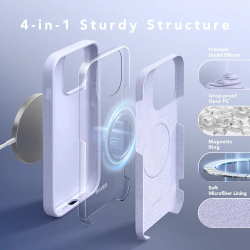 Vista 528 de GONEZ Funda magnética para iPhone 14, compatible con Magsafe, con protector de pantalla + protector de cámara, forro de microfibra antiarañazos