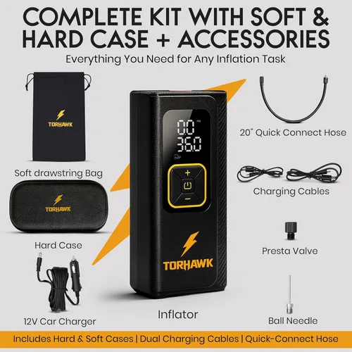 Vista 3 de Inflador de neumáticos de doble cilindro resistente, compresor de aire portátil - Bomba de aire inalámbrica de doble potencia de 160 PSI