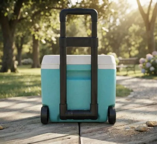 Vista 4 de Cooler Hard-Sided Ice Chest, Portable Insulated Cooler with Wheels, Telescoping Handle, Cool Riser Tech, Leak-Resistant Aguamarina