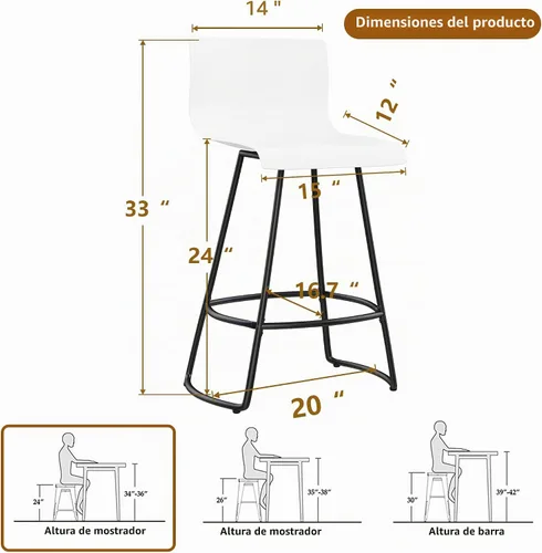 Vista 3 de Juego de 4 taburetes de bar giratorios modernos de altura de mostrador con respaldo de plástico de 24 pulgadas, taburetes de altura de encimera