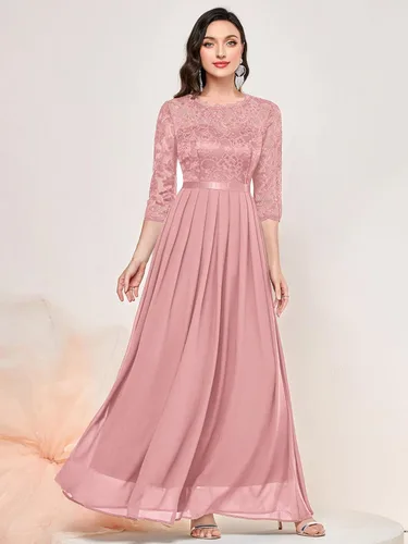 Vista 3 de Miusol Vestido largo formal de dama de honor con encaje floral y manga 34 para mujer