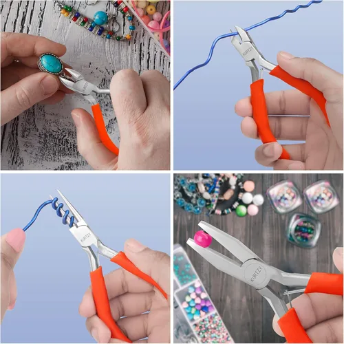 Vista 6 de Kurtzy Juego de herramientas de alicates de joyería con asas de agarre suave (paquete de 8) - Cortadores de alambre de precisión, aguja, alicates