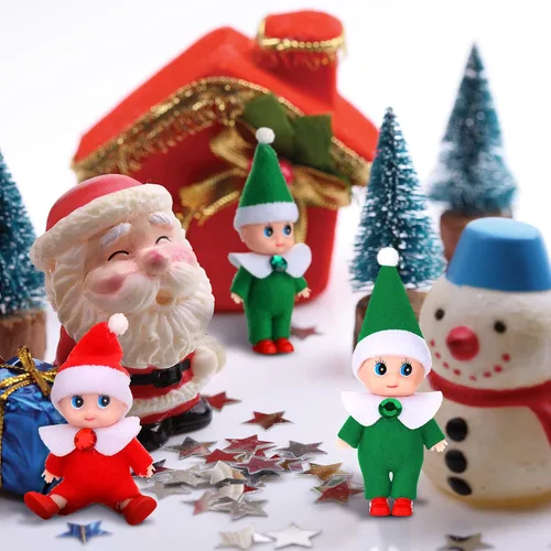 Vista 6 de Skylety 6 piezas de mini elfo de Navidad de Navidad, juguetes de peluche pequeños para niños y niñas, accesorios de elfo en miniatura para rellenar