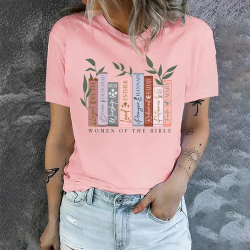 Vista 5 de CYJAGNY Camiseta de manga corta con cuello redondo para mujer de la Biblia, cómoda camiseta de fe