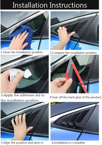 Vista 7 de Persianas laterales de ABS para ventana trasera de aire, para Ford Mustang 2015, 2016, 2017, 2018, 2019, 2020, 2021, 2022 (negro brillante)