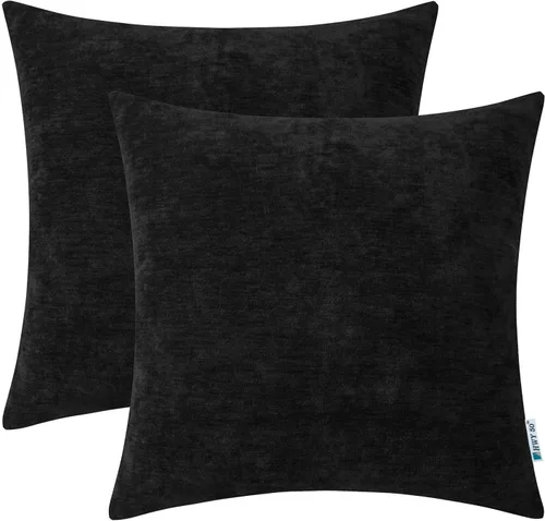 HWY 50 Fundas de Almohadas Decorativas para Sofá 16 x 16 Pulgadas Juego de 2 Felpilla Suave Negro Sólido Fundas de Cojines para Sofá, Sala de Estar