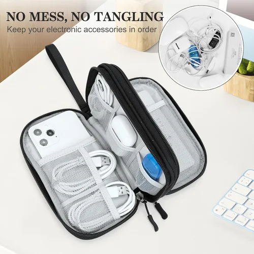 Vista 347 de FYY Organizador para accesorios electrónicos, para viajes, para cables, celular y cargadores, estuche portátil, impermeable, doble capa, bolsa