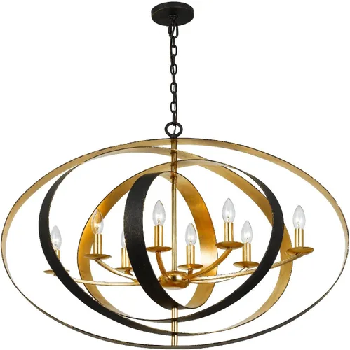 Vista 2 de Crystorama Luna 8 - Candelabro ovalado de bronce claro y dorado, lámpara de techo - Candelabros para pasillo, sala de estar, vestíbulo, granja