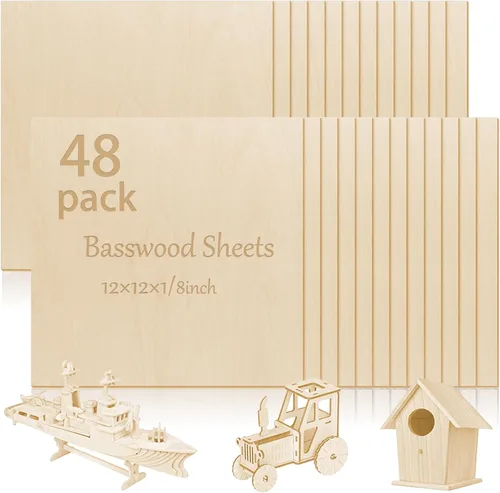 Vista 15 de 48 piezas de madera contrachapada de abedul báltico, 12 x 12 x 1/8 pulgadas, 0.118 pulgadas de grosor, madera sin terminar para manualidades, corte