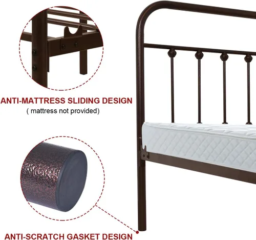 Vista 60 de TEMMER - Cama con estructura de tubos de metal de tamaño queen con cabecera, piecera y base de colchón de plataforma única, 8013 8033 8018.