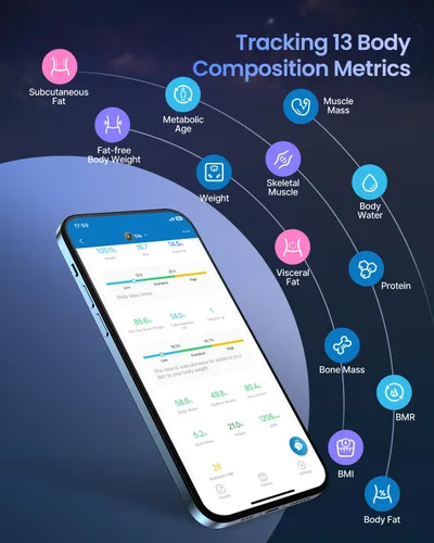 Vista 6 de RENPHO Báscula inteligente de energía solar para peso corporal, báscula digital de baño BMI con pesaje Bluetooth de grasa corporal, monitor