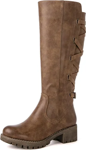 Vista 2 de GLOBALWIN Botas altas hasta la rodilla con tiras para mujer, botas de equitación con cordones en la espalda, para otoño e invierno, botas altas