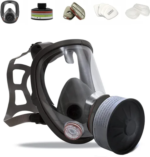 Respirador de cara completa, compatible con recipiente de filtro de 1.575 in y filtro de aire de carbón activado para industrial, soldadura, pulido
