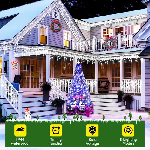 Vista 2 de Luces LED de Navidad de 164 pies, 1600 luces LED para decoración al aire libre con temporizador de 320 caídas, 8 modos, guirnalda de luces