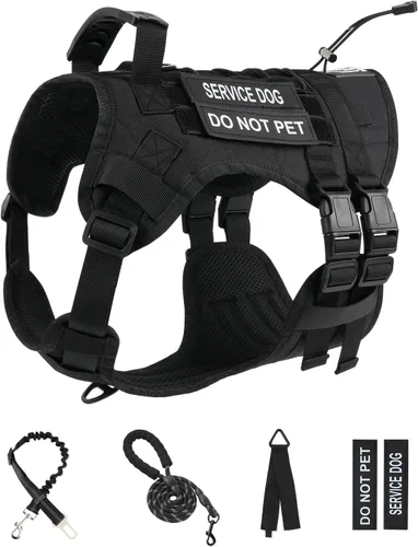 Vista 7 de Arnés táctico sin tirones para perros pequeños, juego de arnés y correa para perro, arnés ajustable de servicio militar con asa para perros medianos