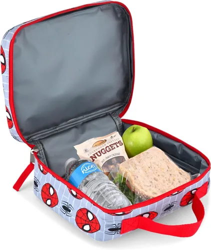 Vista 3 de Fast Forward Lonchera Marvel Spiderman para niños, lonchera aislada de Spiderman para niños, niñas, unisex, lonchera reutilizable gris Spiderman