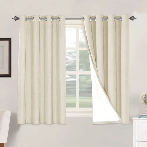 Vista 172 de H.VERSAILTEX Cortinas 100% opacas con aislamiento térmico, texturizadas, de lino, con bloqueo completo de calor y luz, para sala de estar y Negro