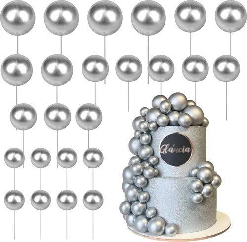 Vista 23 de 24 piezas de decoración para tartas con bolas, púas para pasteles con bolas, decoración para pasteles con forma de bola, decoración para cupcakes