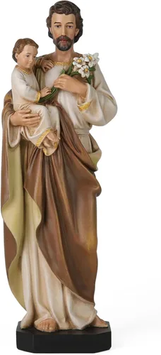 Vista 9 de BC - Estatua católica de San José y el Niño Jesús, 6 pulgadas de alto, pintada a mano, figura católica con detalles finos, patrón de la familia