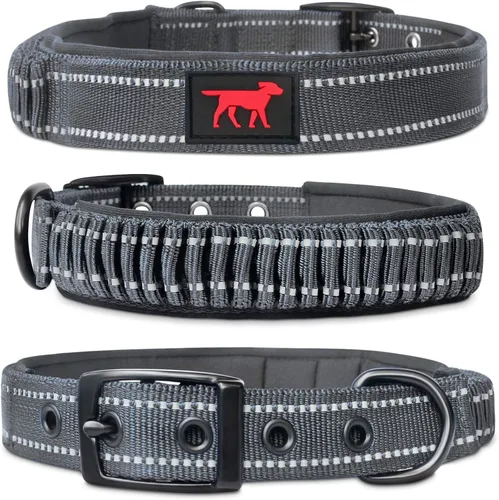 Vista 17 de Tuff Pupper Collar de perro resistente con asa Collar de nailon balístico resistente Collar de perro reflectante acolchado con hardware