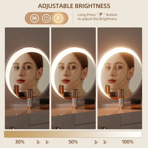 Vista 4 de RICHTOP Espejo de tocador grande con luces, control de pantalla táctil, espejo de maquillaje iluminado con salida USB, rotación de 360 grados