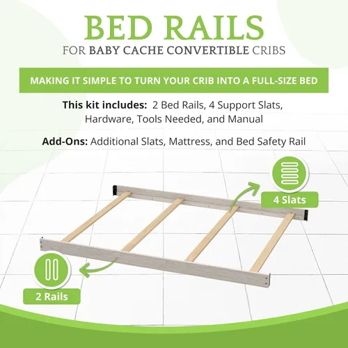 Vista 3 de Kit de conversión de tamaño completo, rieles de cama para cunas de bebé, múltiples acabados disponibles (blanco antiguo)