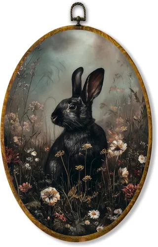 Vista 32 de Hiuwevt Decoración de pared ovalada rústica para el día de la lavandería, impresiones de lienzo retro con marco de perro de campo, decoración