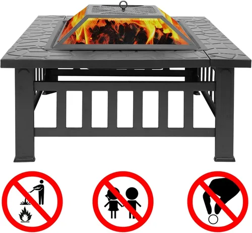 Vista 6 de Mesa multifuncional para fogata cuadrada de 32 pulgadas, estufa de metal para patio trasero, jardín, chimenea para campamento, calefacción al aire