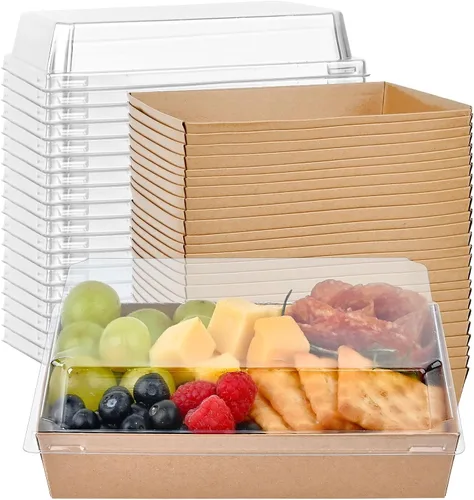 Ocmoiy Cajas de charcutería de 7 x 5 pulgadas con tapas transparentes, paquete de 50 cajas de papel para panadería con ventana, recipientes